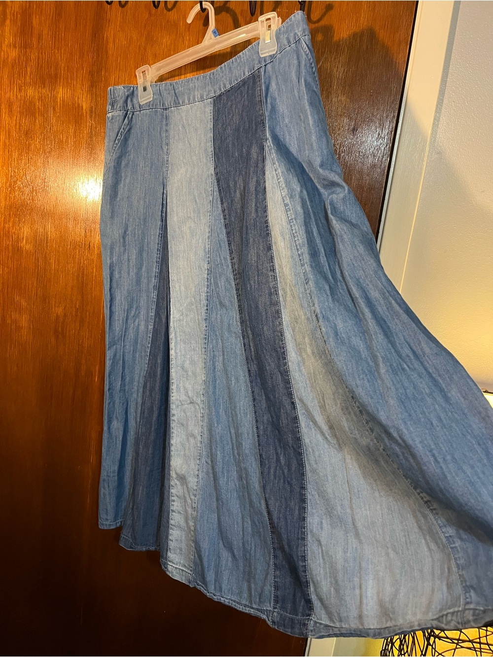 Denim Panel Maxi Skirt - Blue